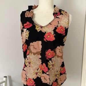 J Crew pop floral sleeveless ruffle neckline vintage Y2K blouse top 8